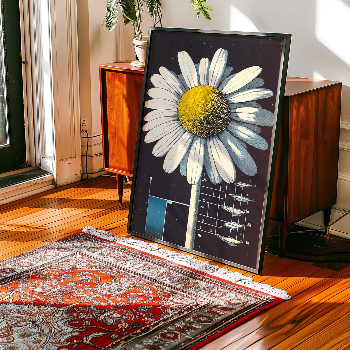 Giant Daisy Botanical Diagram Dark Floral Science Art Poster - Image 3