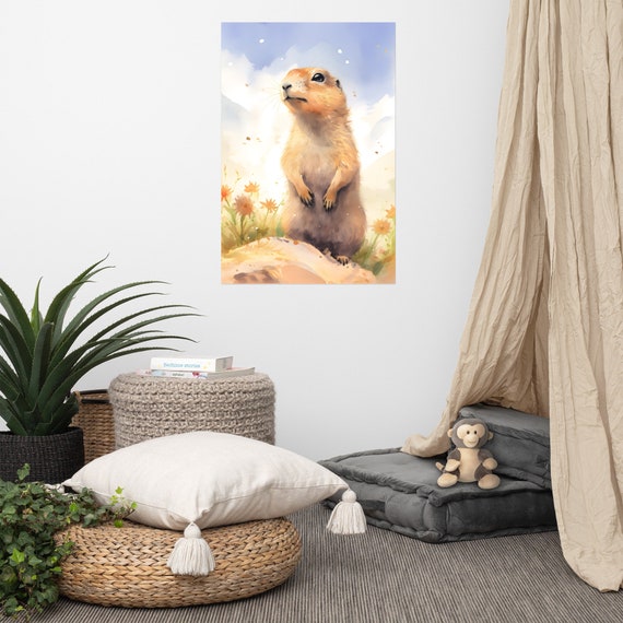 Cute Prairie Dog Poster Baby Art Nursery Watercolor Adorable Animal Childrens Room Wall