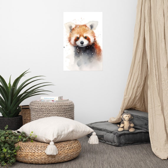 Cute Red Panda Poster Baby Art Nursery Watercolor Adorable Animal Childrens Room Wall