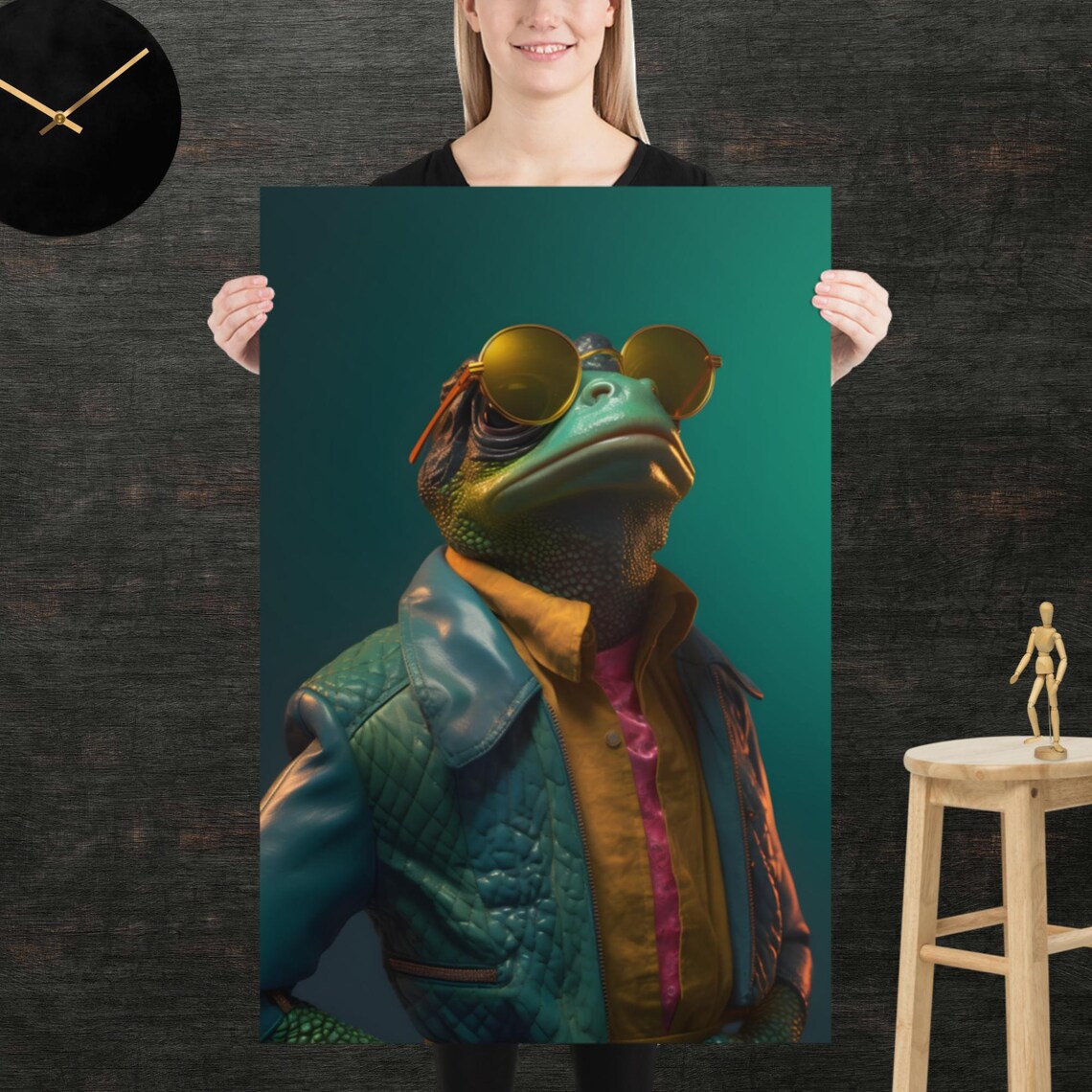 Frog 80s Style Retro Poster Eighties Wall Art Living Room Funny Decor