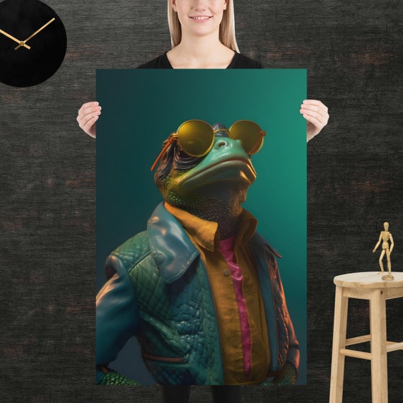 Frog 80s Style Retro Poster Eighties Wall Art Living Room Funny Decor