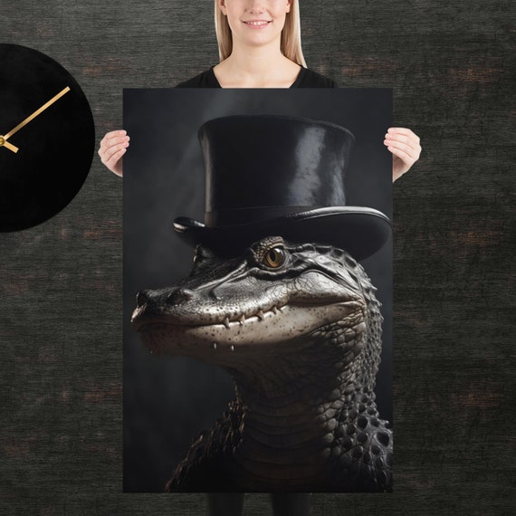 Tophat Crocodile Cute Animal Poster Fancy Portrait Unique Art