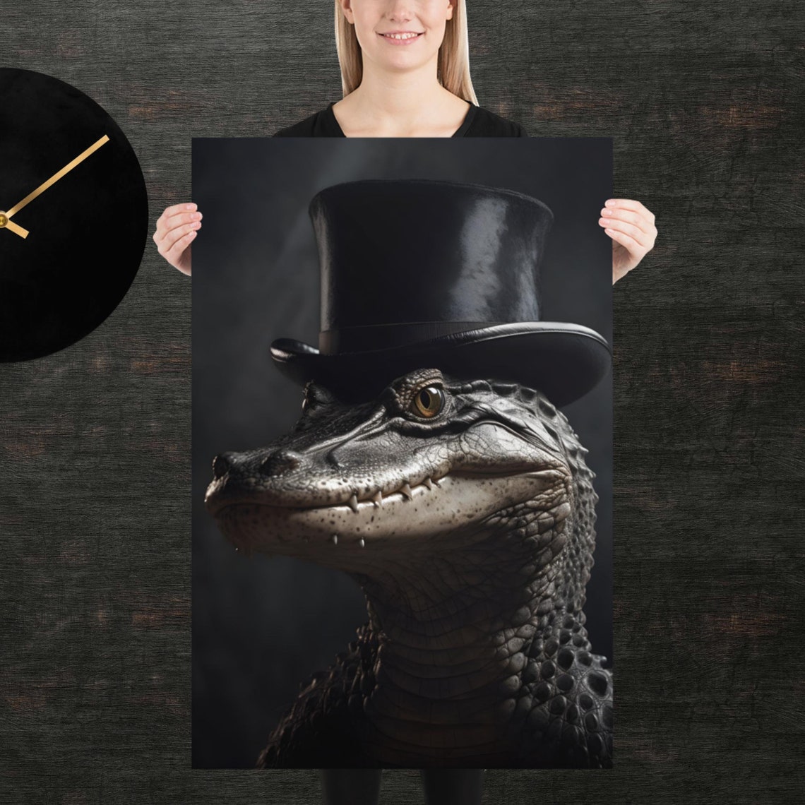 Dapper Crocodile Wearing Top Hat Fancy Animal Portrait Poster
