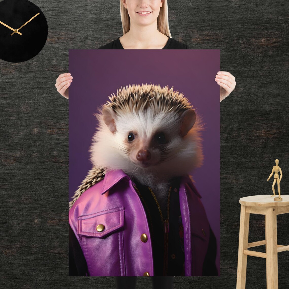Hedgehog 80s Style Retro Poster Eighties Wall Art Living Room Funny Decor