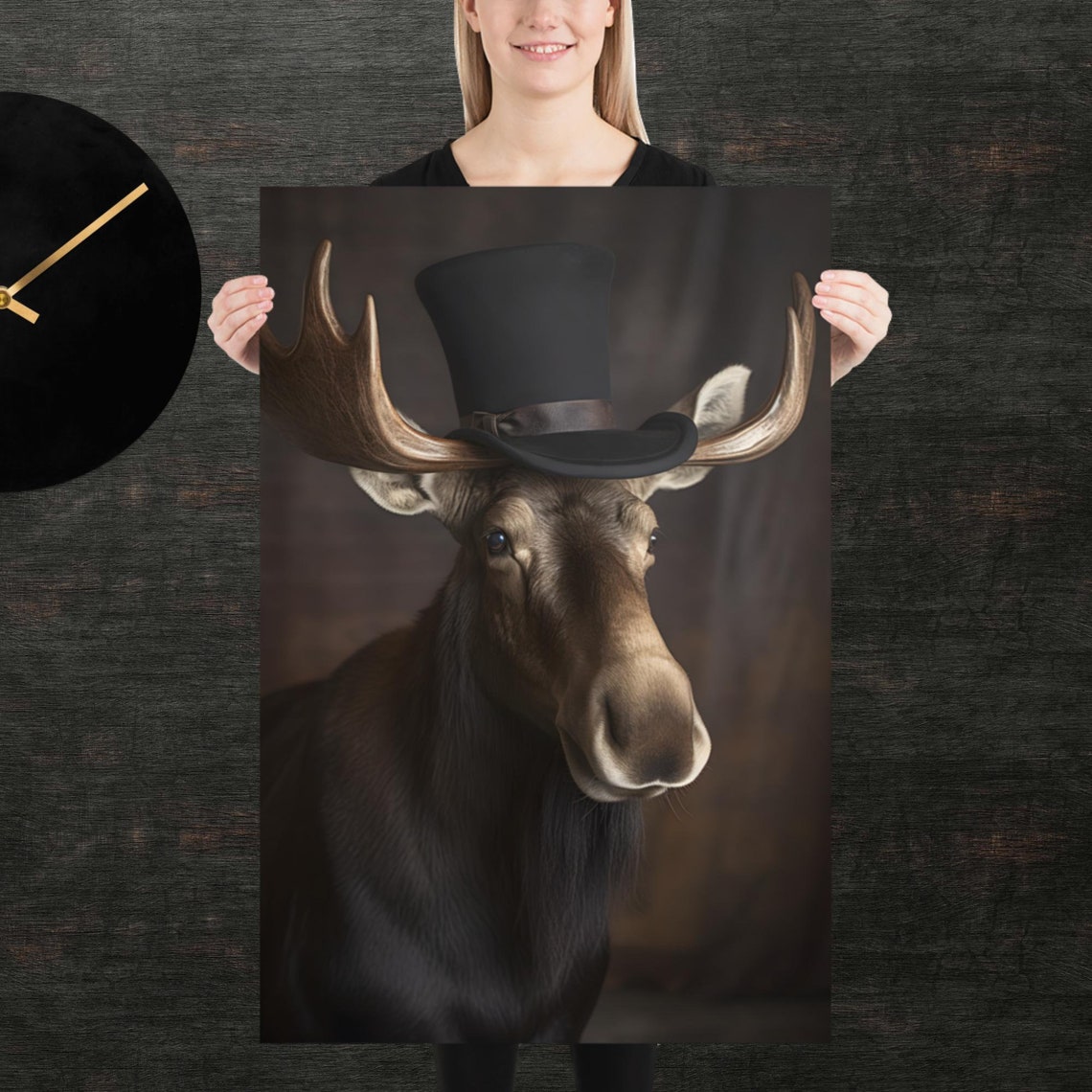 Tophat Moose Cute Animal Poster Fancy Portrait Unique Art