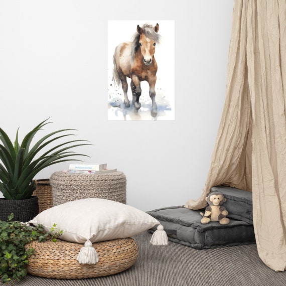 Cute Horse Poster Baby Art Nursery Watercolor Adorable Animal Childrens Room Wall