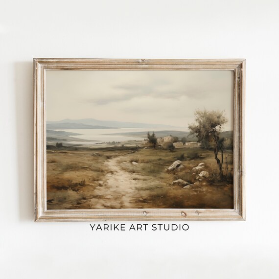 Vintage Lake Painting Mountain Landscape Wall Decor Countryside Art Yarike 244 Ai
