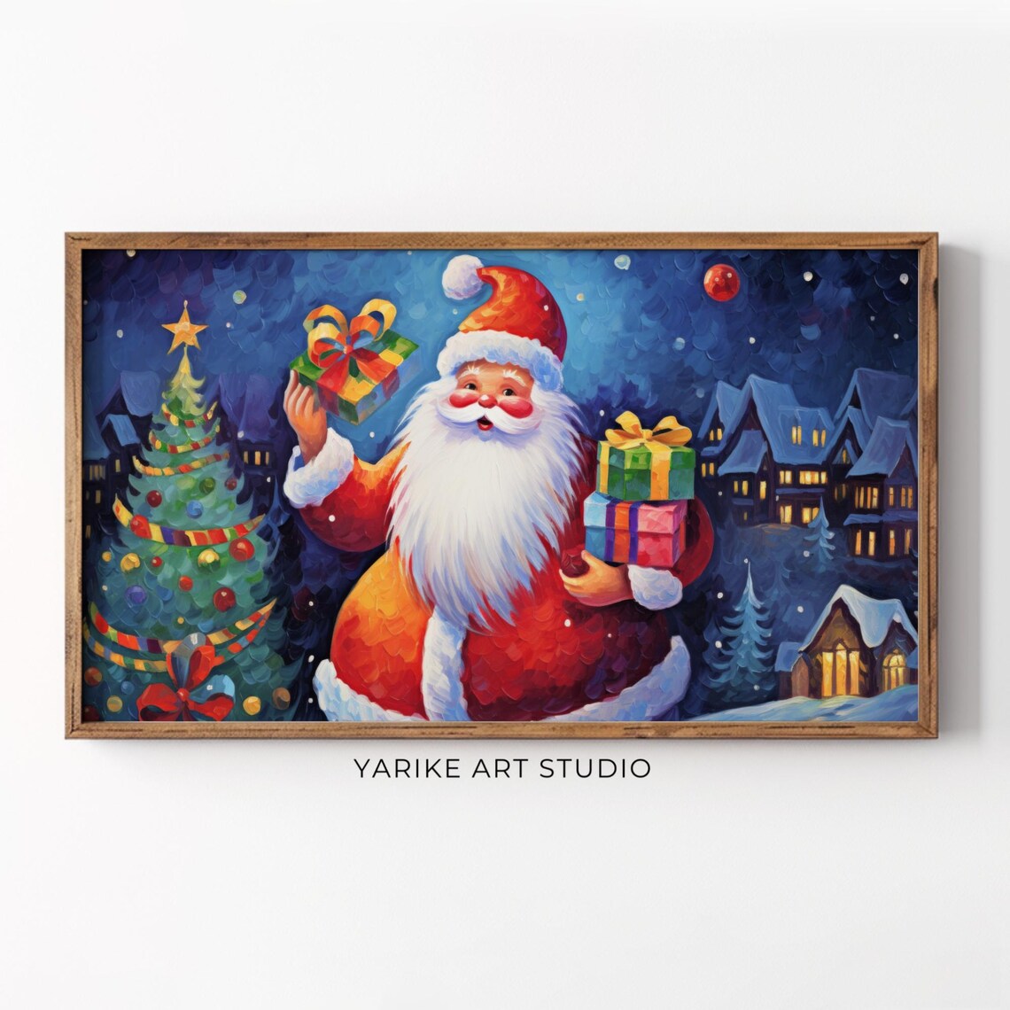 Classic Santa Claus Gifts Snowy Village Night Christmas Poster