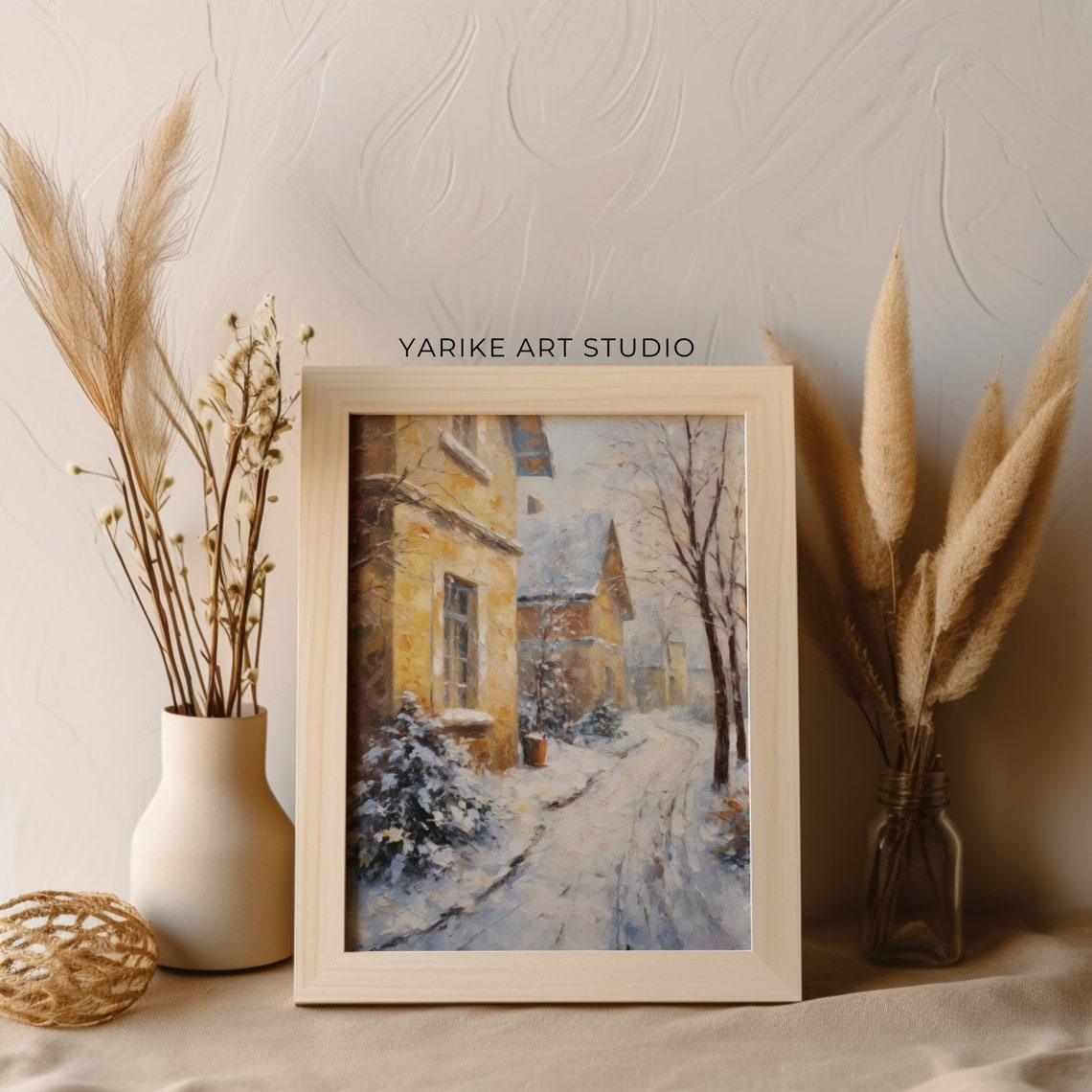 Winter Village Art Vintage Christmas Wall Art Landscape Painting Christmas Village Art Christmas Print Winter Print Holiday Decor Snow 448 - Image 4