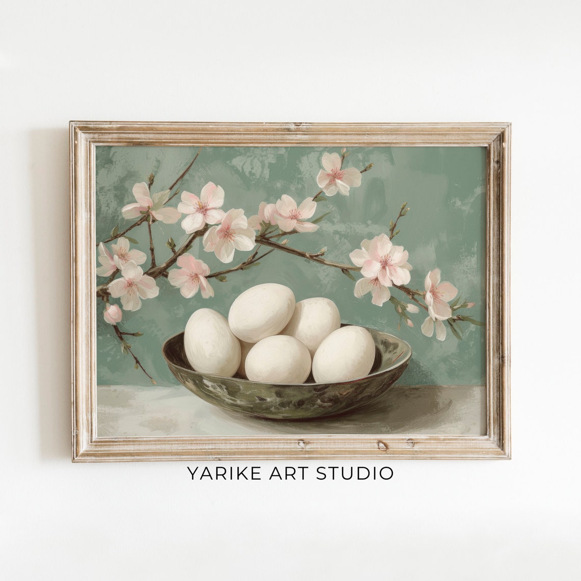 White Eggs Bowl Cherry Blossom Branch Spring Still Life Poster