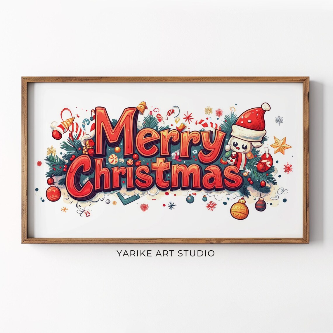 Merry Christmas Bold Cartoon Letters Ornaments Holiday Poster