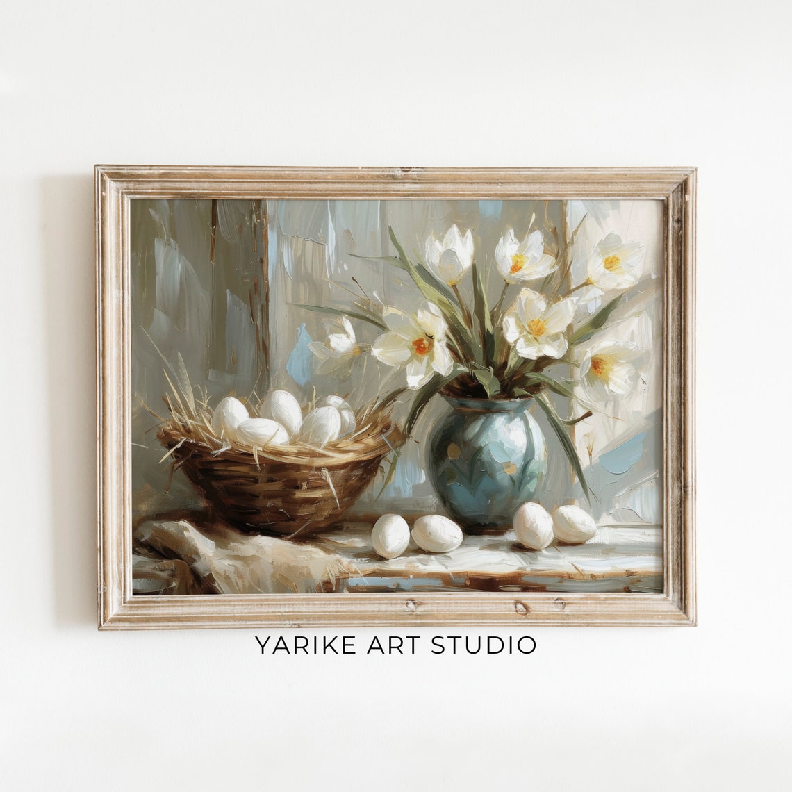 Daffodils and Easter Eggs Basket Spring Still Life Painting Poster - Image 6