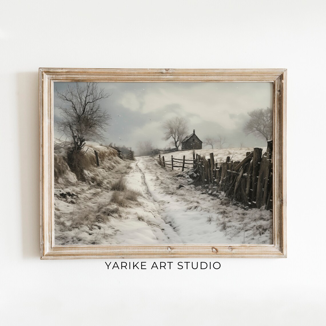 Snowy Winter Farmhouse Road Vintage Landscape Oil Painting Poster