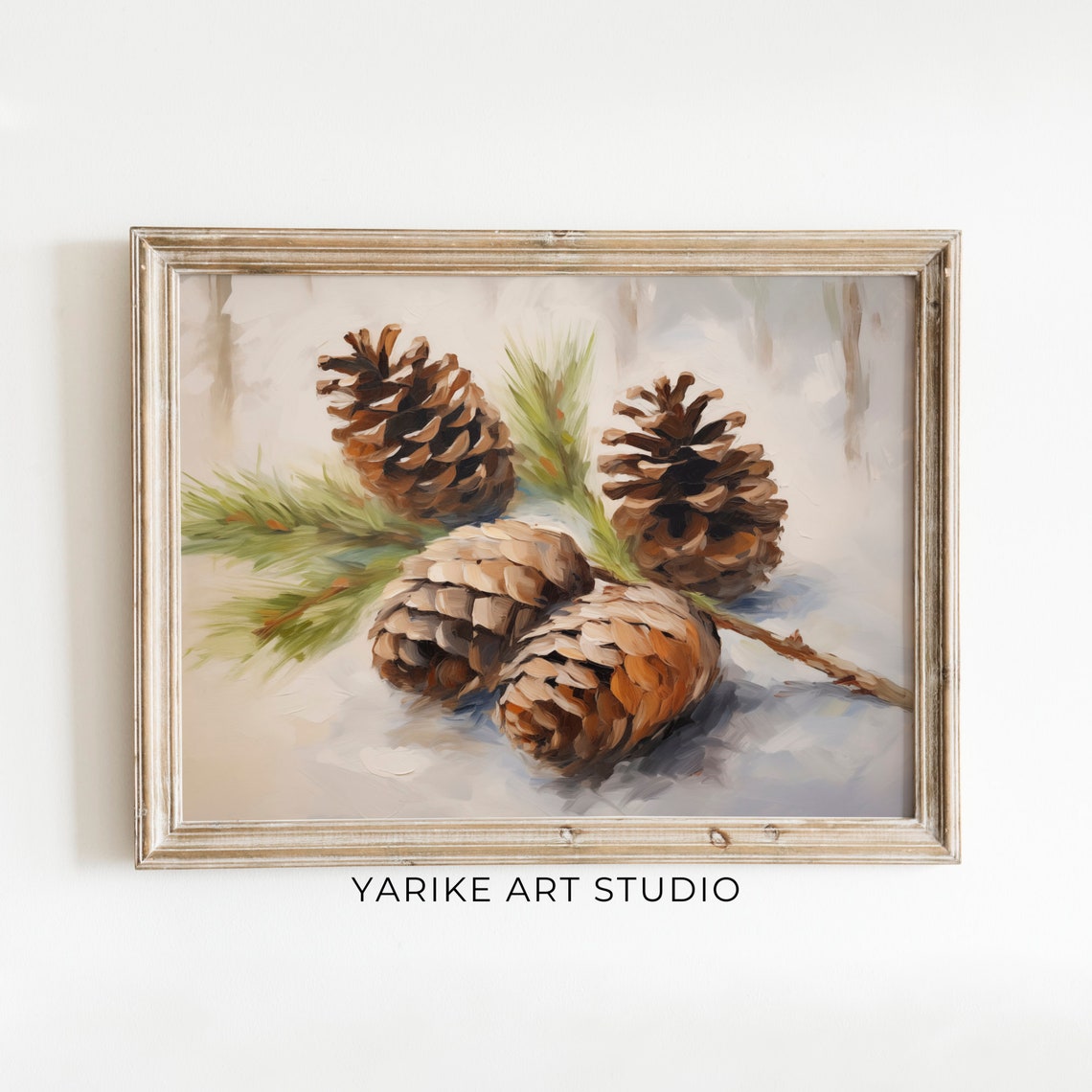Pinecones On Evergreen Branch Winter Watercolor Botanical Art Print