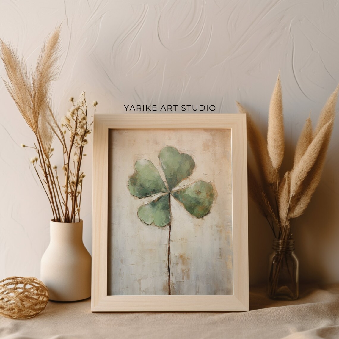 Lucky Four Leaf Clover Minimalist Botanical Green Art Poster - Image 3