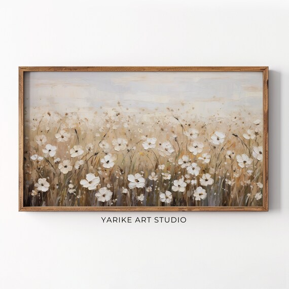 Wildflower Meadow White Blooms Impressionistic Warm Neutral Poster
