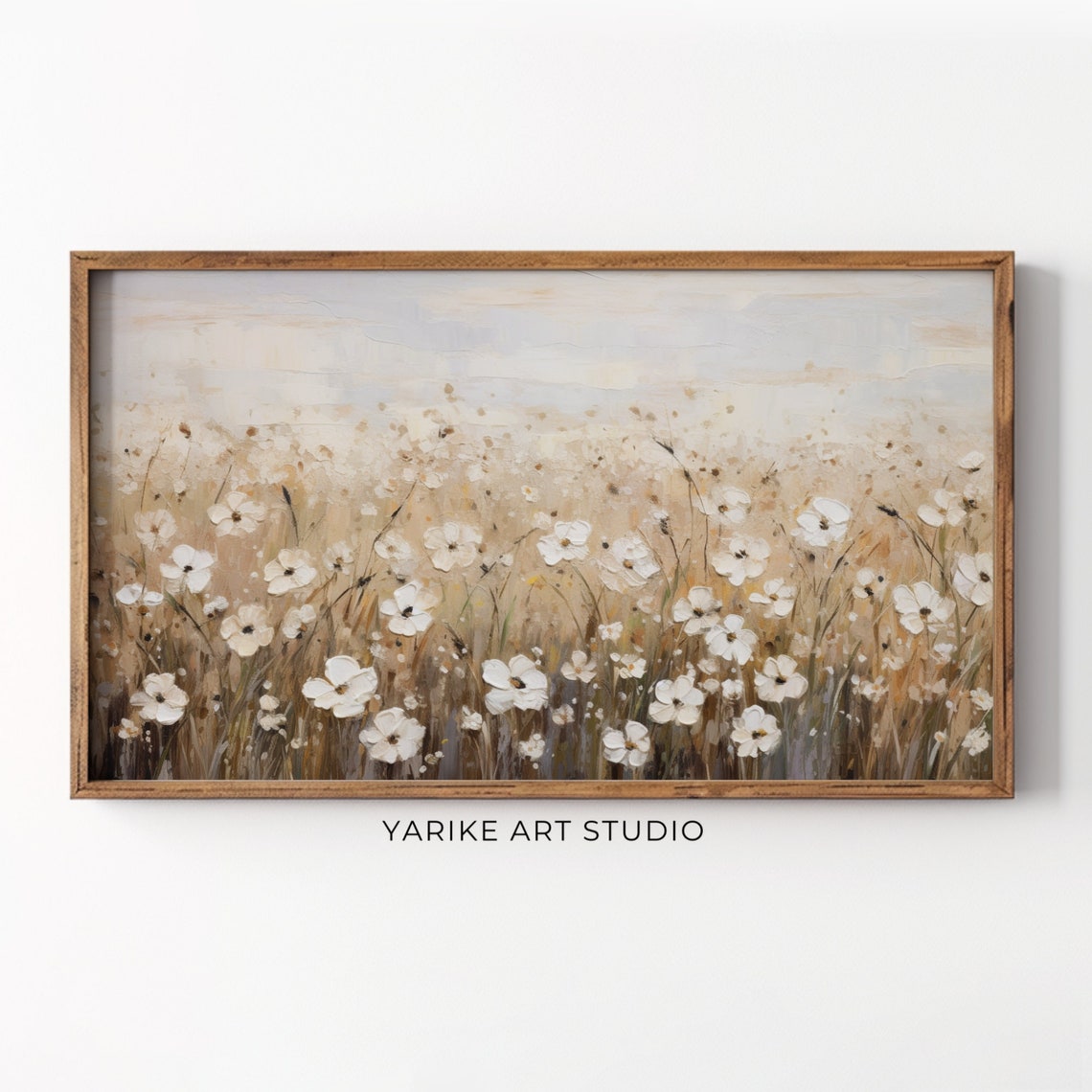 Wildflower Meadow White Blooms Impressionistic Warm Neutral Poster