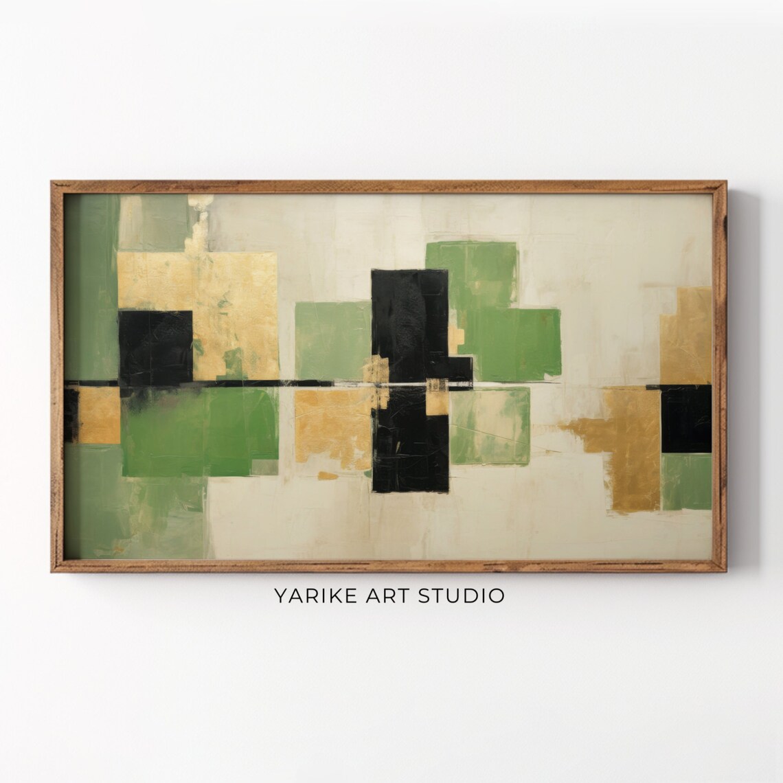 Green Gold Black Abstract Geometric Blocks Modern Oil Painting Poster