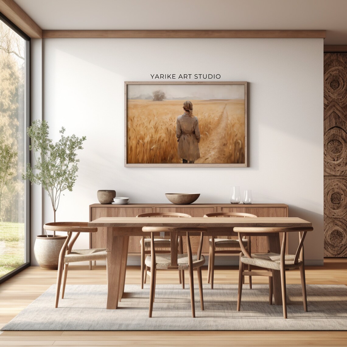 Woman Walking Away in Golden Wheat Field Harvest Landscape Poster - Image 2
