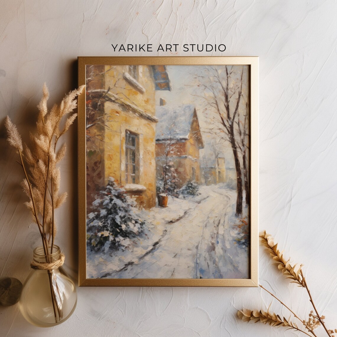 Vintage Snowy Village Street Winter Oil Painting Charming Poster - Image 5