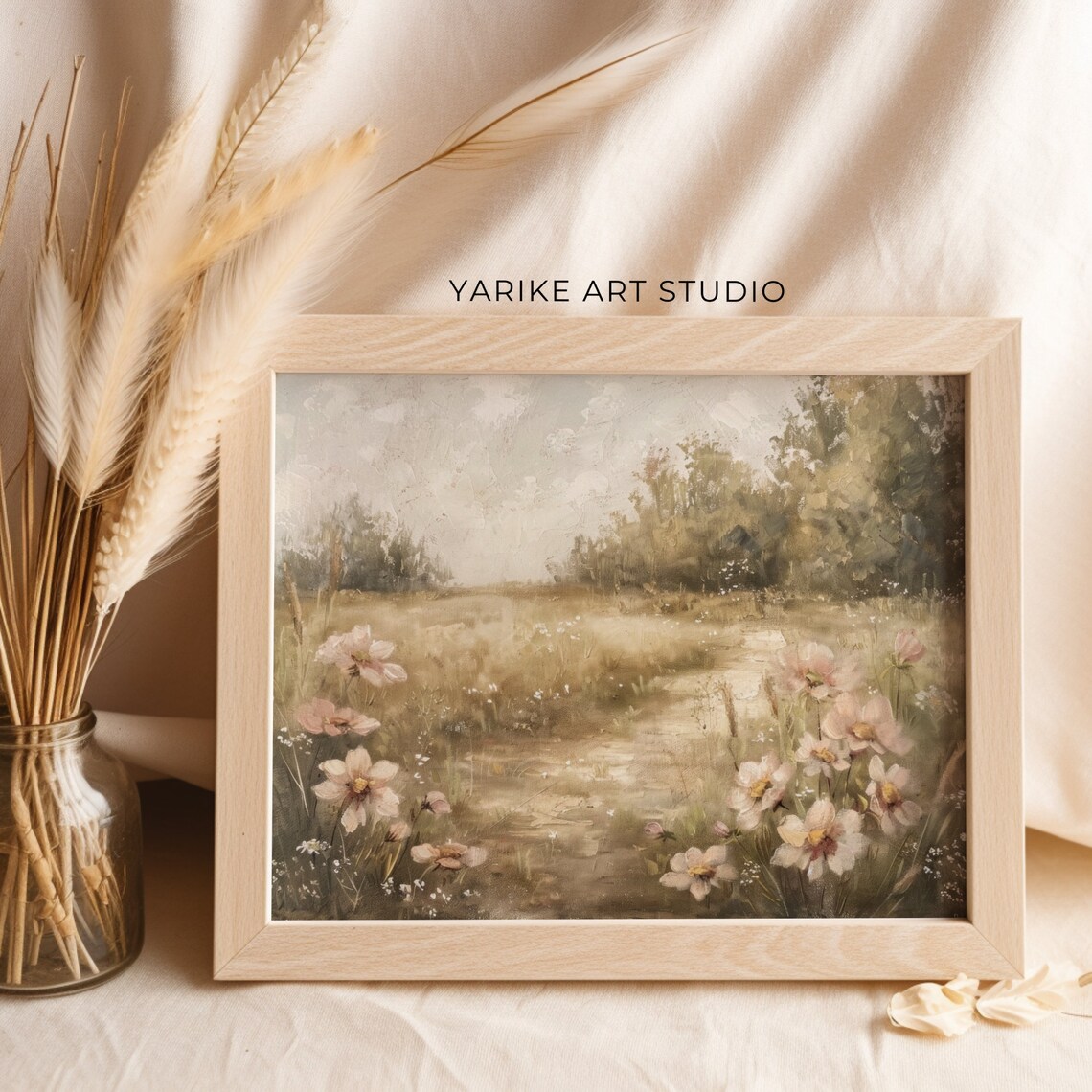 Country Path Through Wildflower Meadow Vintage Neutral Poster - Image 4