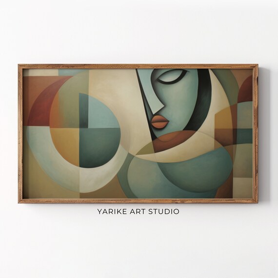 Abstract Cubist Woman Face Mid Century Modern Painting Poster