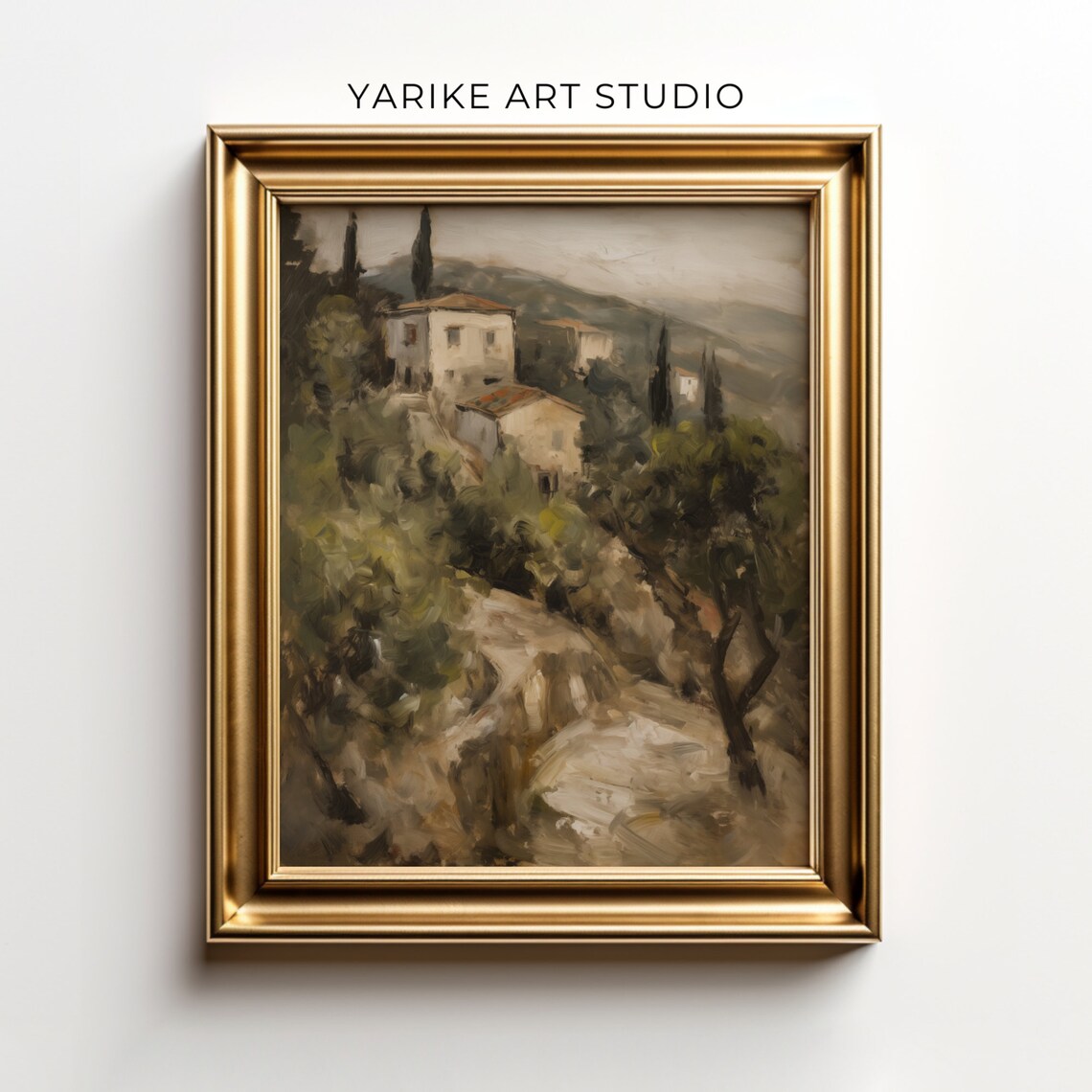 Mediterranean Villa Cypress Hillside Old Village Painting Poster - Image 5
