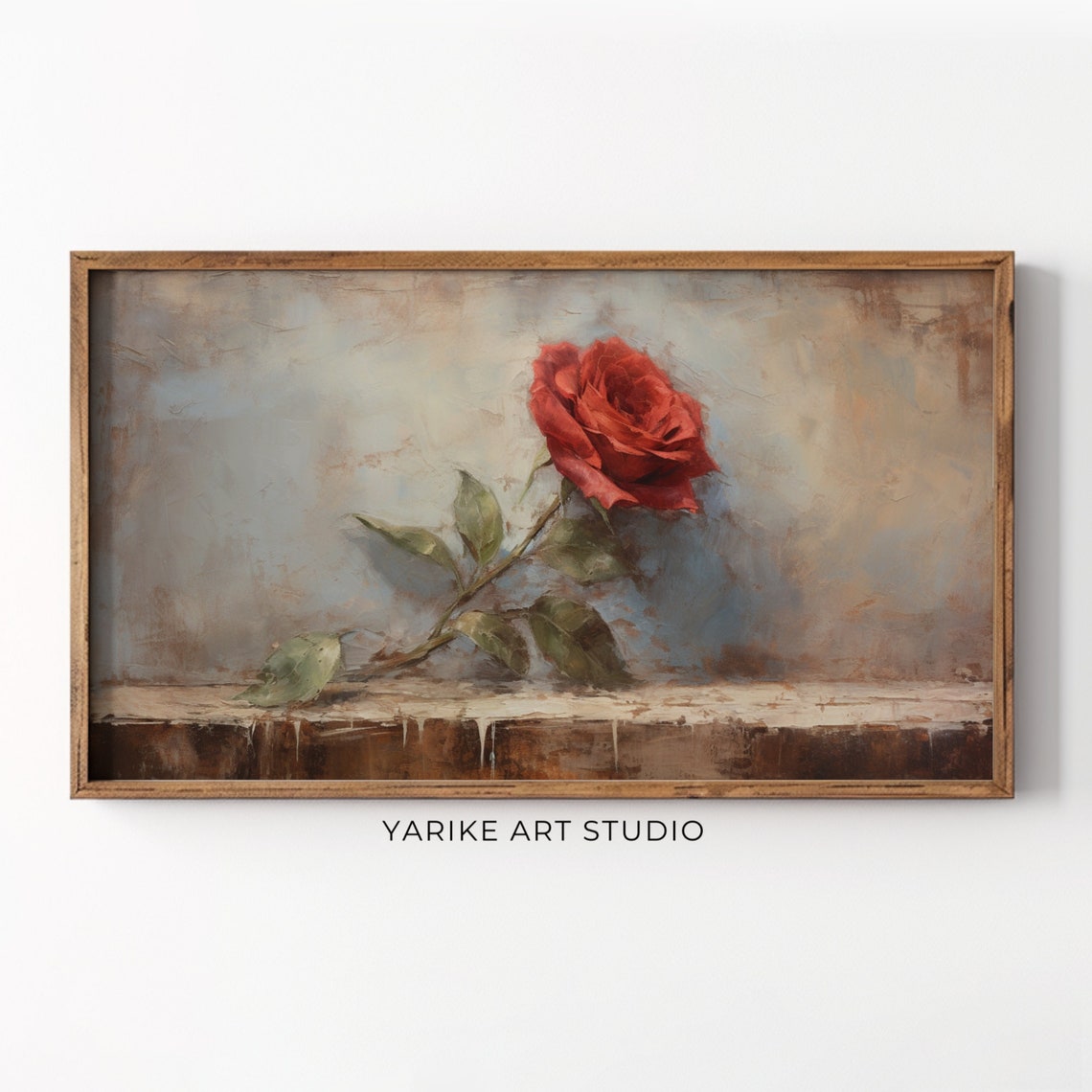 Single Red Rose Bloom Rustic Still Life Vintage Botanical Art Poster