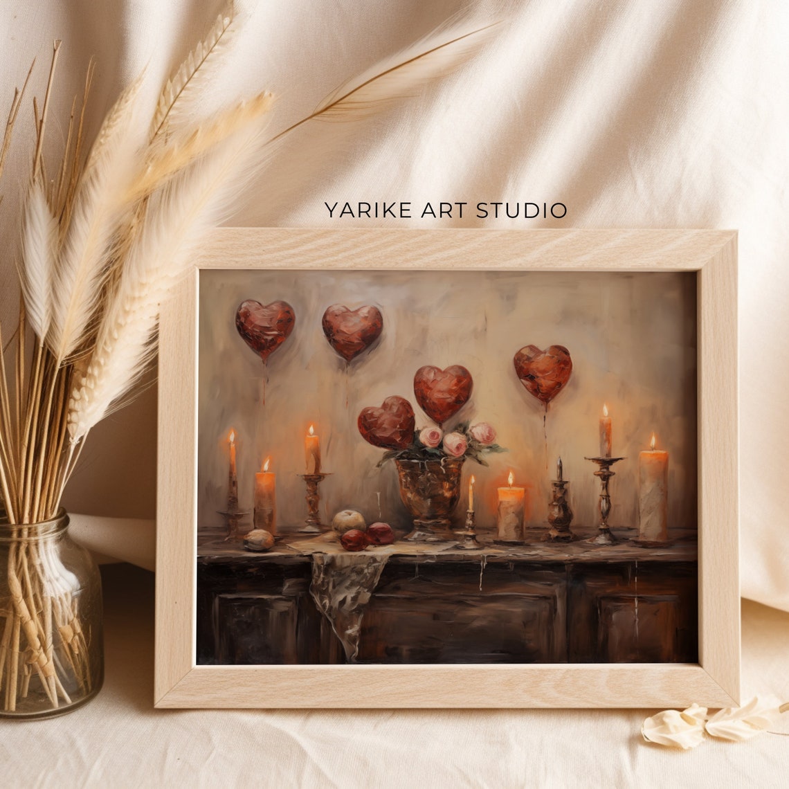 Dark Romantic Still Life Heart Balloons Candles Roses Poster - Image 4