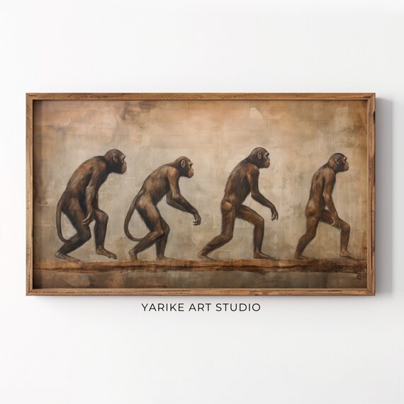 Apes Evolution Frame Tv Art Monkeys Warm Tone Painting Tv Moody Rustic Decor Monkey Screensaver Man Cave Decor 121