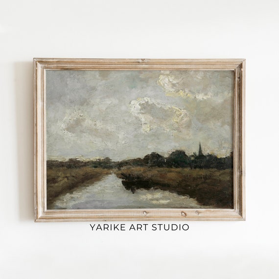 Country River Oil Painting Vintage Landscape Yarike Art Studio Art Print 232 Y