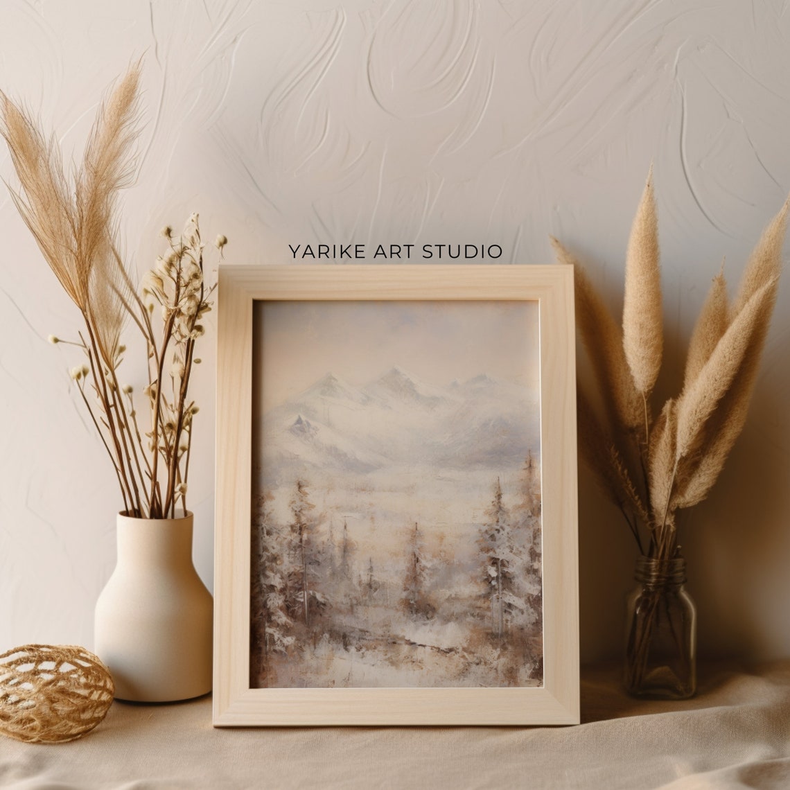 Misty Snowy Mountain Pines Soft Winter Landscape Painting Poster - Image 4