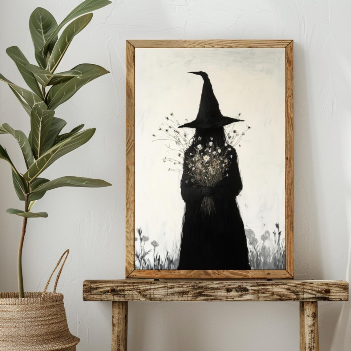 Gothic Witch Holding Wildflowers Dark Academia Silhouette Poster - Image 6