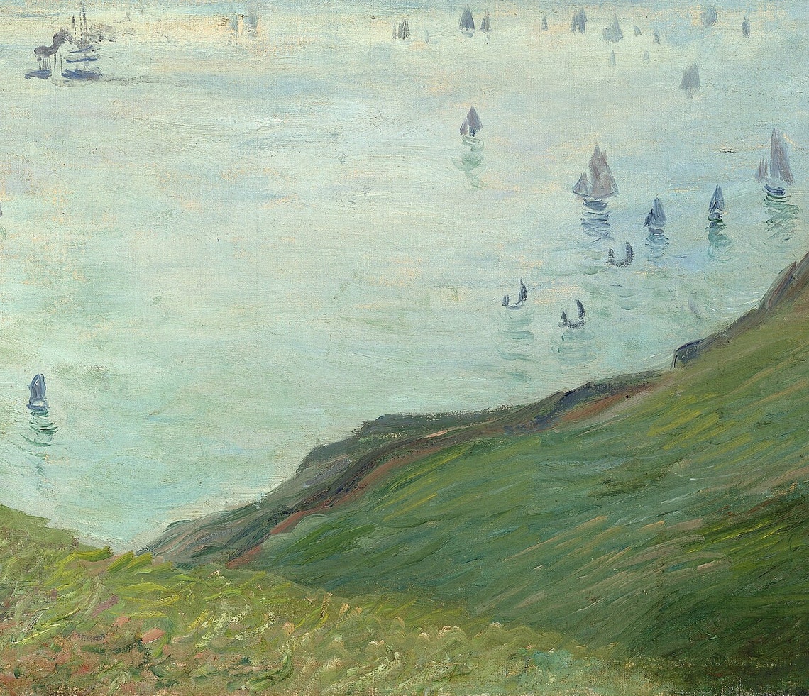 Claude Monet Pourville Cliffs Watching Boats Textured Art Poster - Image 2