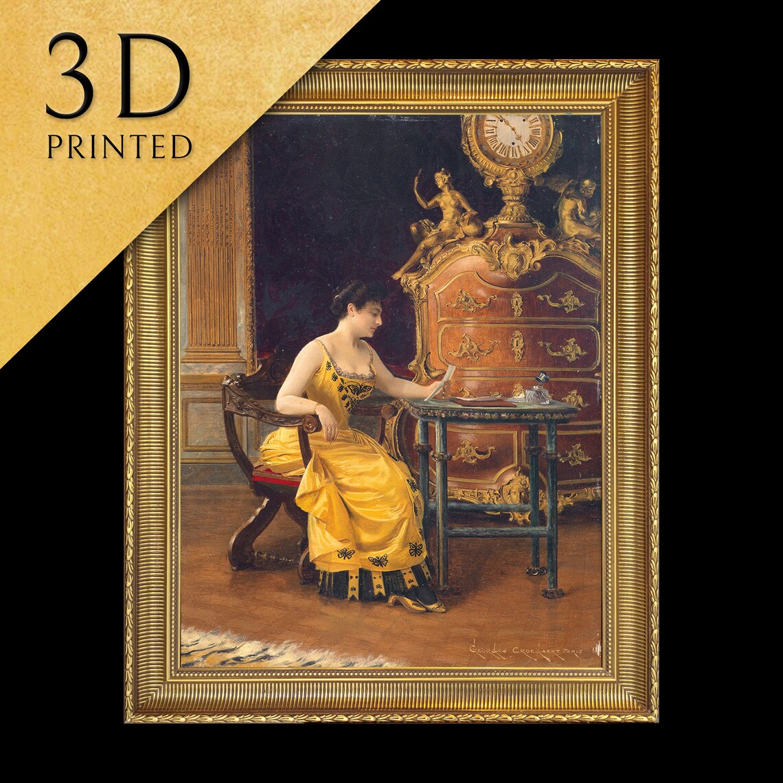 Georges Croegaert The Letter Woman In Yellow Gown Elegant Wall Art
