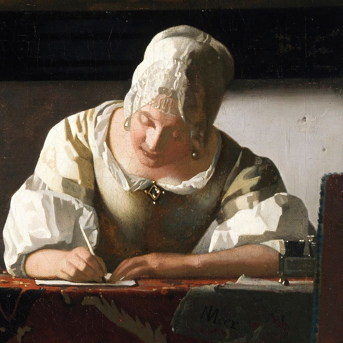 Johannes Vermeer Woman Writing Letter With Maid Interior Poster - Image 2