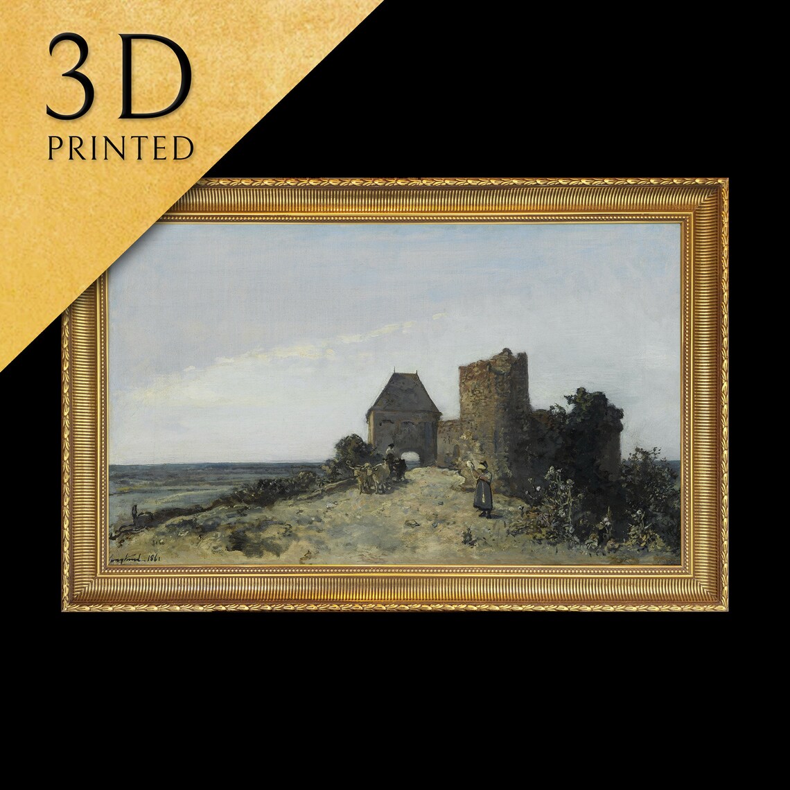 Ruins Of The Rosemont Castle By Johan Jongkind Essex 3d Printed With Texture And Brush Strokes Looks Like Original Oil Painting