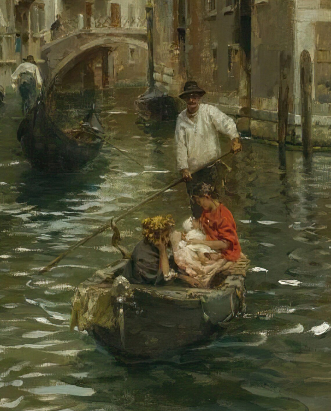 Venetian Canal Family Outing, Rubens Santoro Art Print