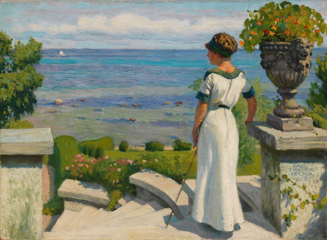 Paul Fischer On the Terrace Woman Overlooking Sea Summer Poster - Image 3
