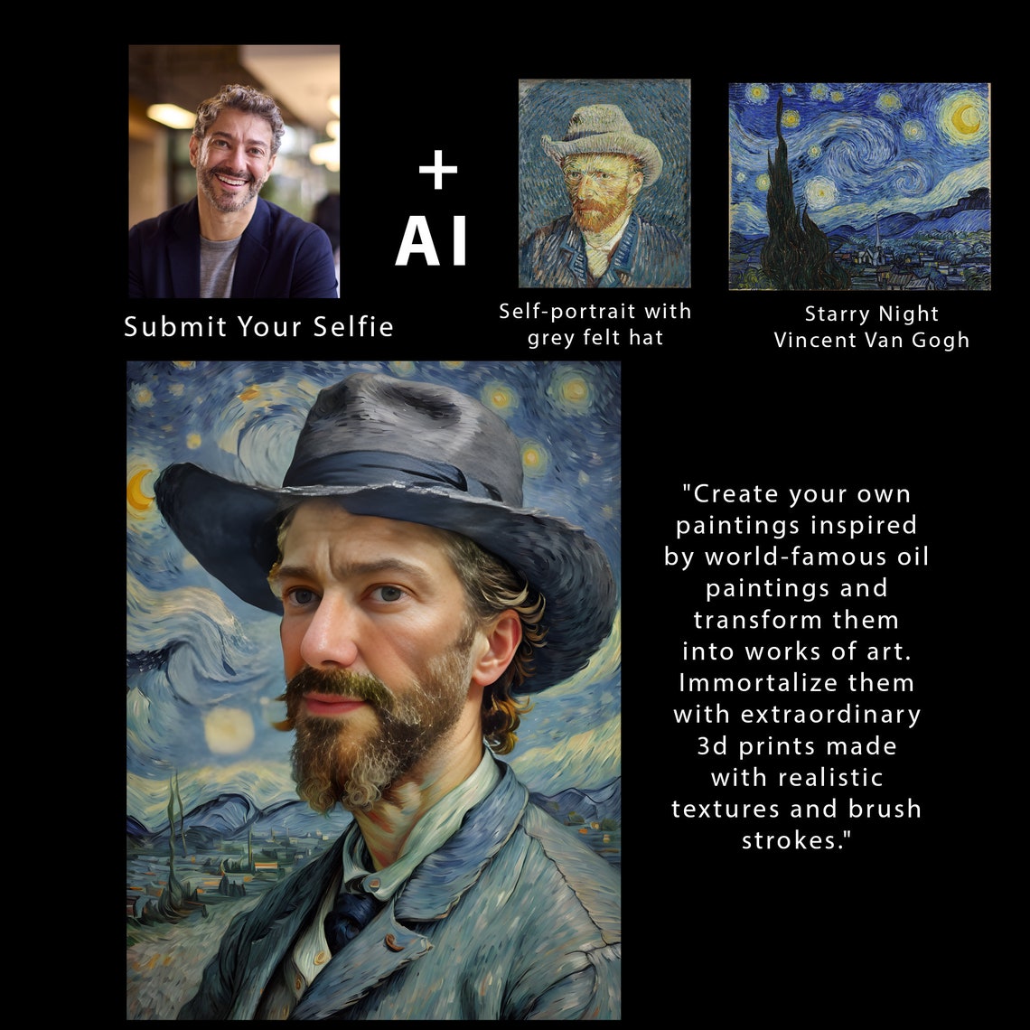 Custom AI Portrait Service Your Selfie Turned Van Gogh Style Print