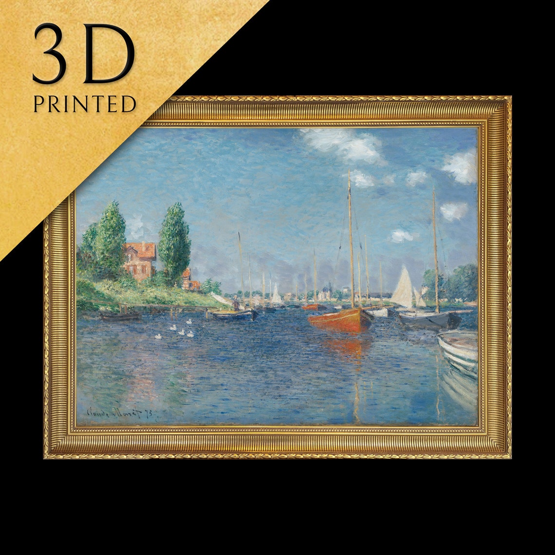 Claude Monet Red Boats Argenteuil Seine Sailing Impressionist Print