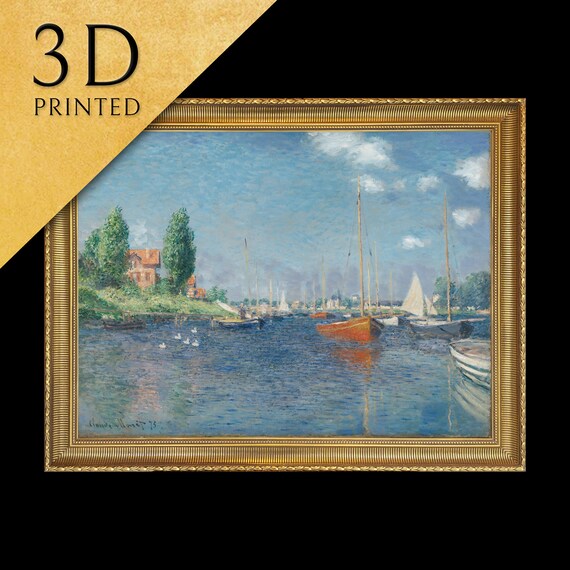 Red Boats Argenteuil By Claude Monet 3d Printed With Texture And Brush Strokes Looks Like Original Oil Painting