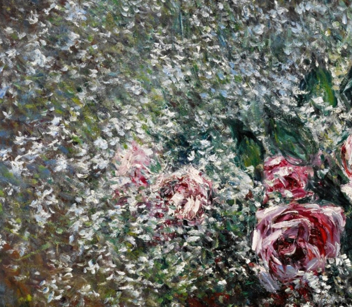 Claude Monet Roses And Babys Breath In A Pot Textured Poster - Image 3