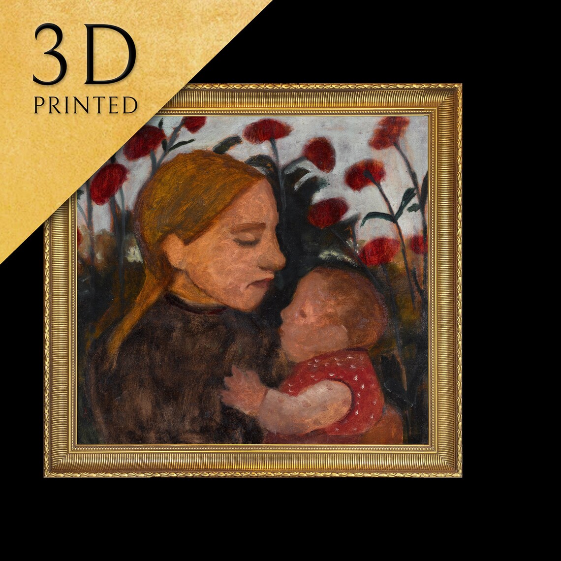 Modersohn Becker Girl Holding Child Red Flowers Motherhood Poster