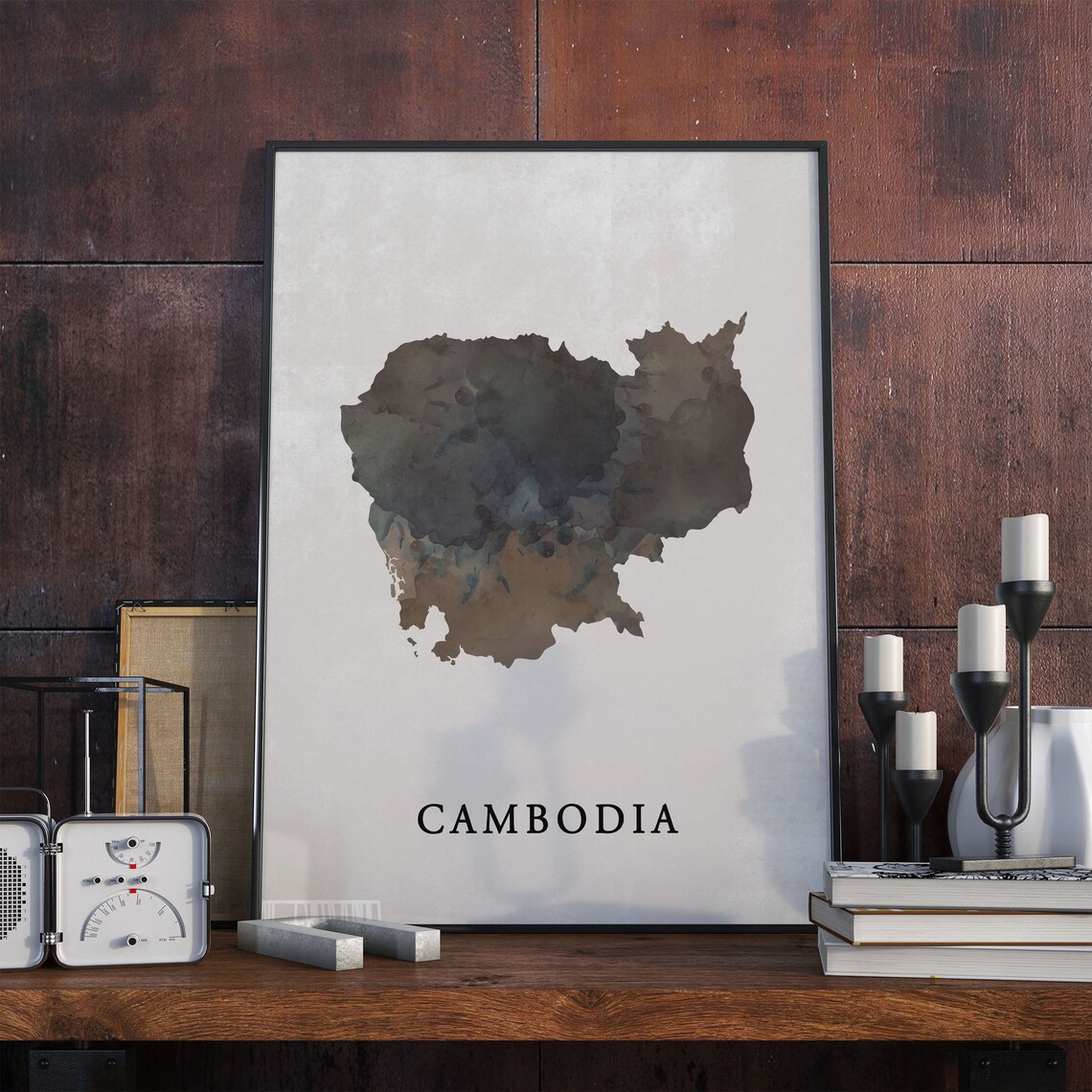 Cambodia Watercolor Country Map Minimalist Modern Asian Travel Poster