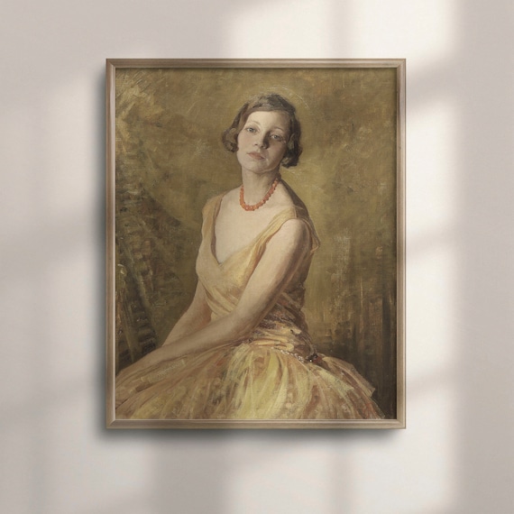Elegant Antique Woman Portrait Gold Dress Vintage Oil Art Poster