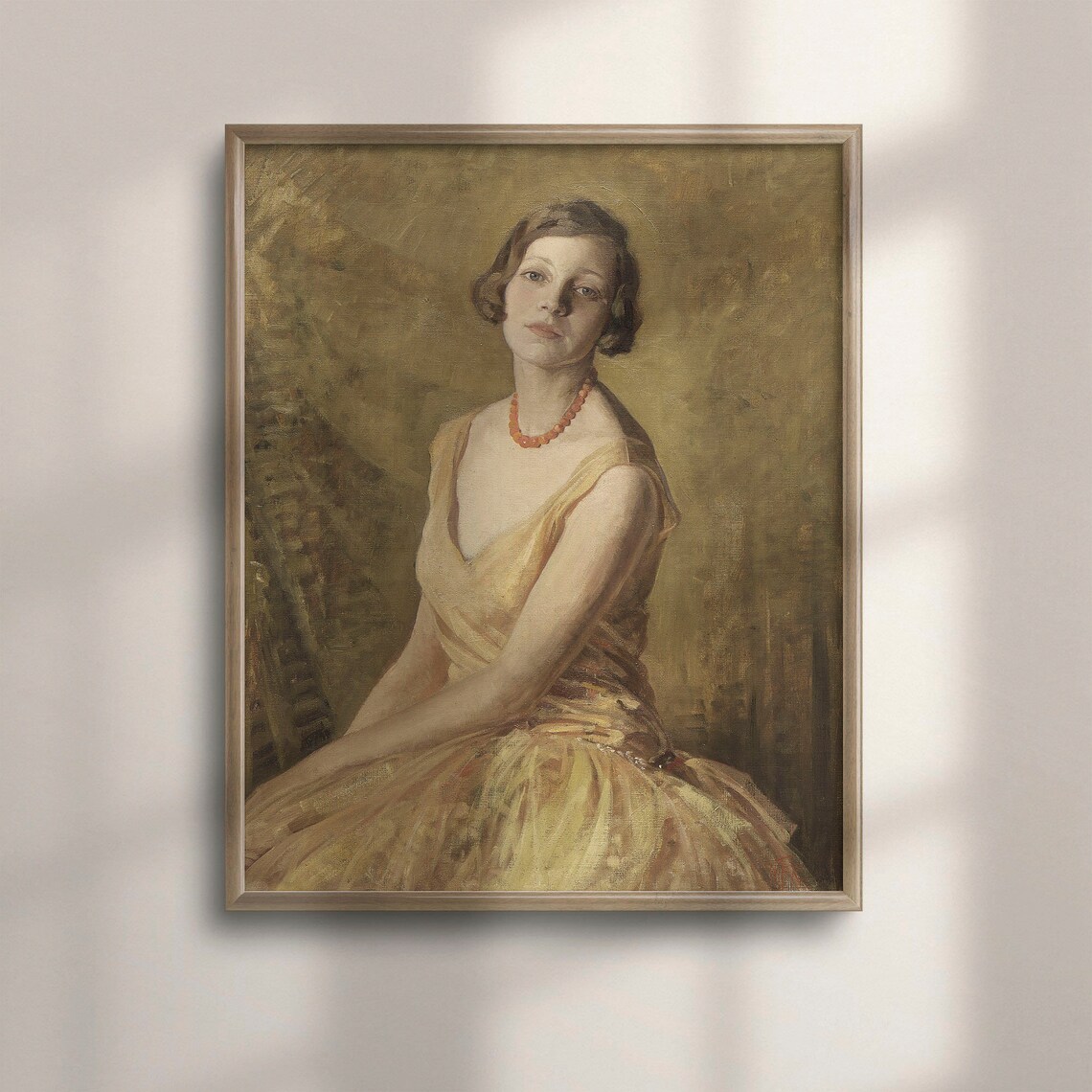 Elegant Antique Woman Portrait Gold Dress Vintage Oil Art Poster