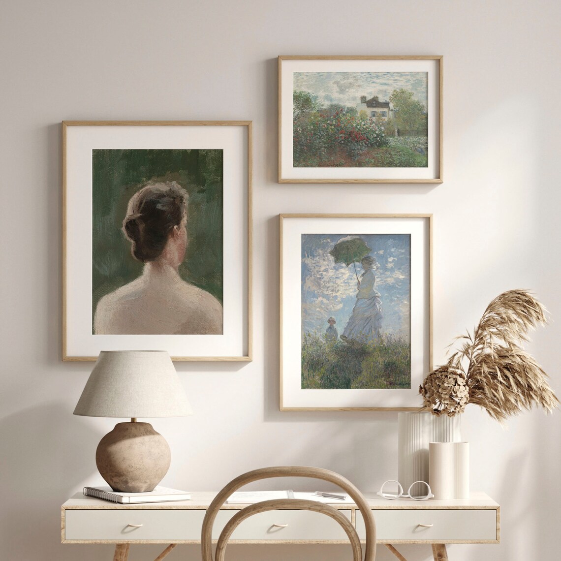 Vintage Woman Back View Bun Hairstyle Moody Green Oil Painting Poster - Image 2