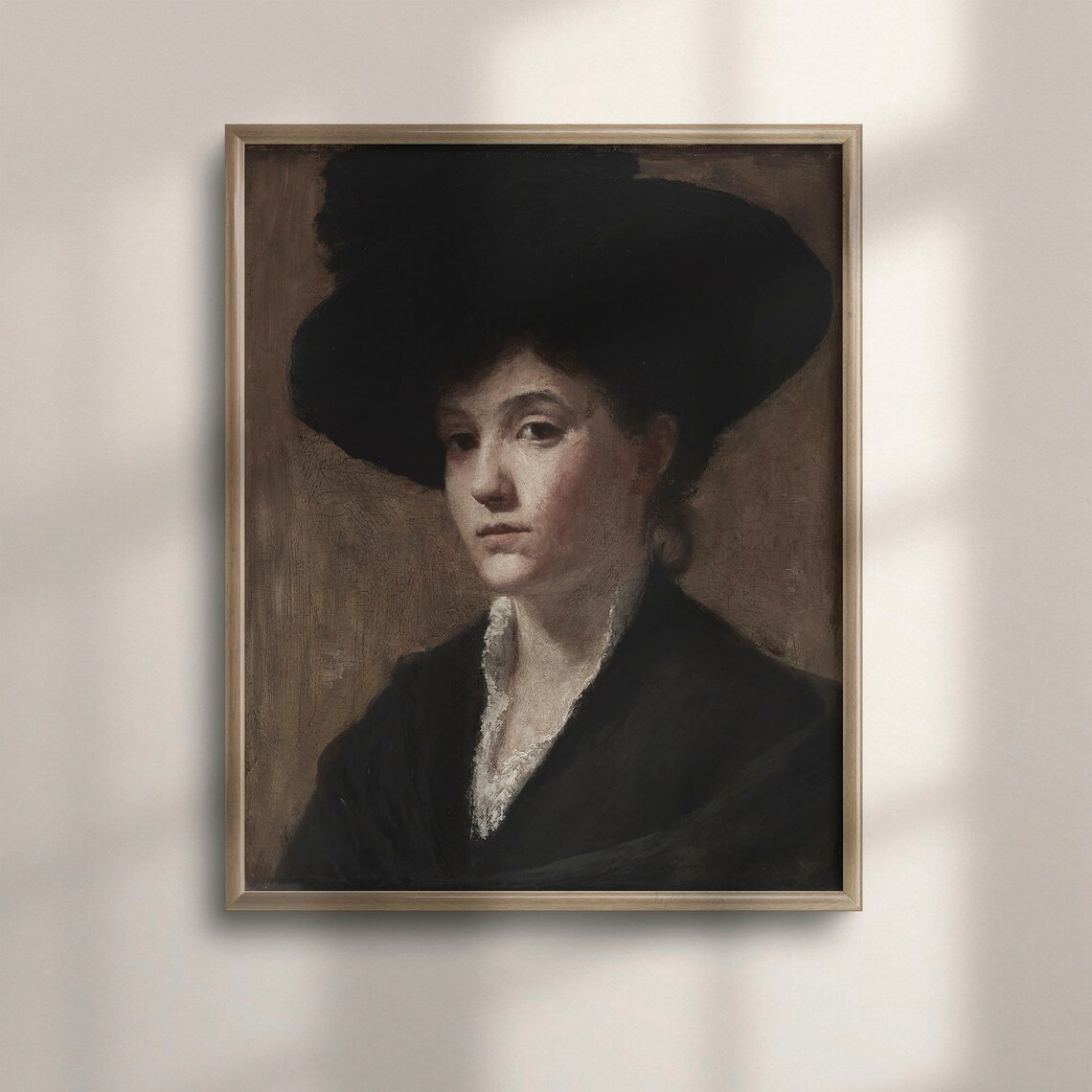 Victorian Lady in Black Hat Antique Oil Portrait Painting Poster