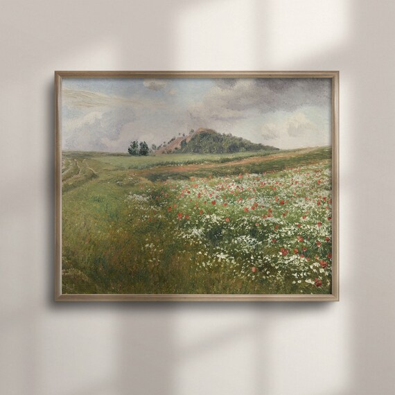 Vintage Summer Meadow Red Poppies Wildflowers Hillside Poster